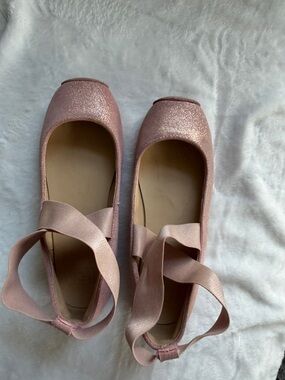 Janie and Jack Pink Glitter Girls Ballet Flats with Ribbon Straps